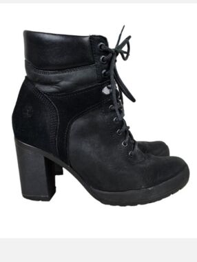 Timberland Camdale Field Black Suede Leather High Heel Lace Up Ankle Boot 6.5